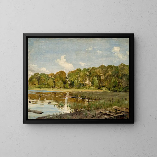 Aan de rand van het Gurre-meer, Denemarken - P. C.. Skovgaard — ingelijst kunstwerk aan de muur