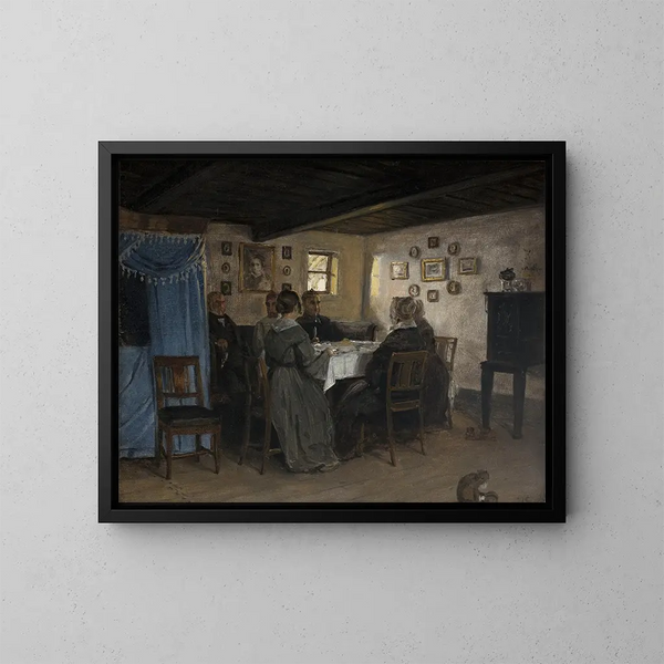 De vrienden en familie van de kunstenaars zittend rond een tafel in Vejby, Noord-Zeeland - P. C. Skovgaard — ingelijst kunstwerk aan de muur