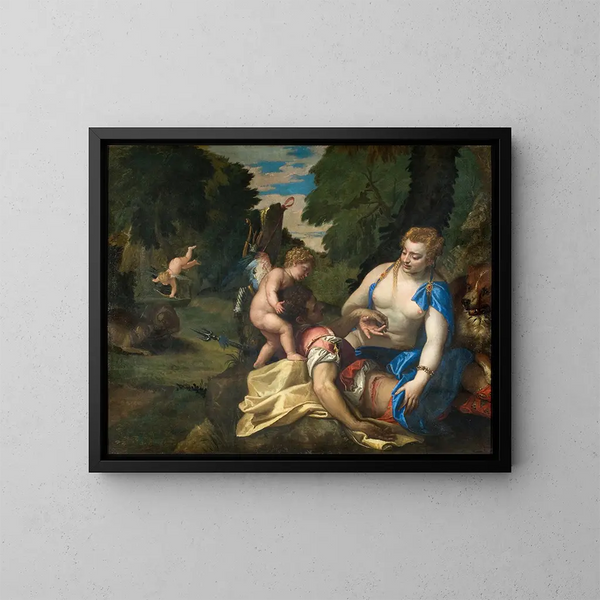 Venus huilt Adonis - Paolo Véronèse — ingelijst kunstwerk aan de muur