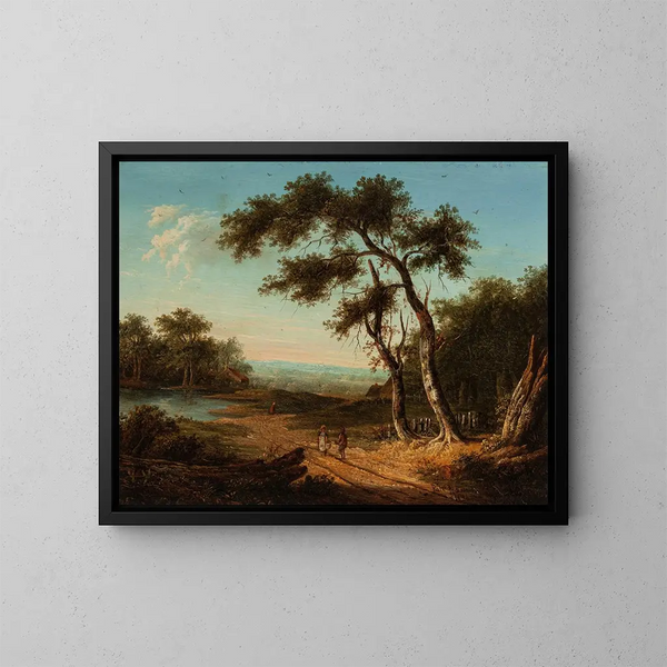 Figuren op een zonnige landweg - Patrick Nasmyth — ingelijst kunstwerk aan de muur