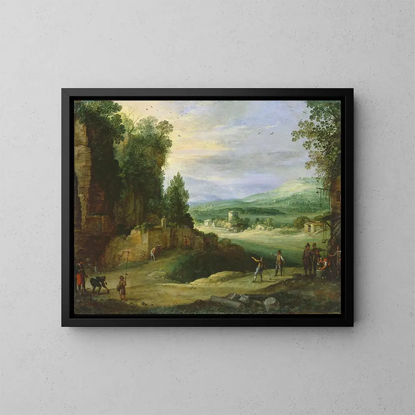 Landschap met mannen die chicane spelen - Paul Bril — ingelijst kunstwerk aan de muur