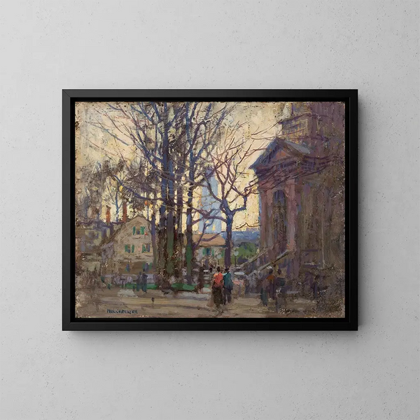 Een straat in Gloucester - Paul Cornoyer — ingelijst kunstwerk aan de muur