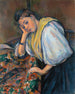 Jonge Italiaanse vrouw aan een tafel - Paul Cézanne — weergave van het kunstwerk