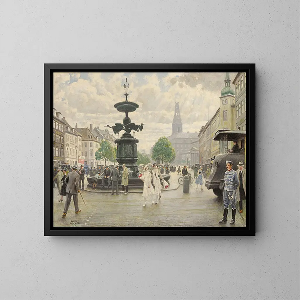 De levendige markt van Amager in Kopenhagen - Paul Fischer — ingelijst kunstwerk aan de muur
