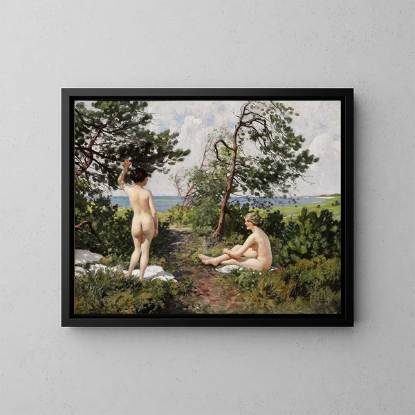 Twee pelikanen in een bos nabij de kust bij Hornbæk - Paul Fischer — ingelijst kunstwerk aan de muur