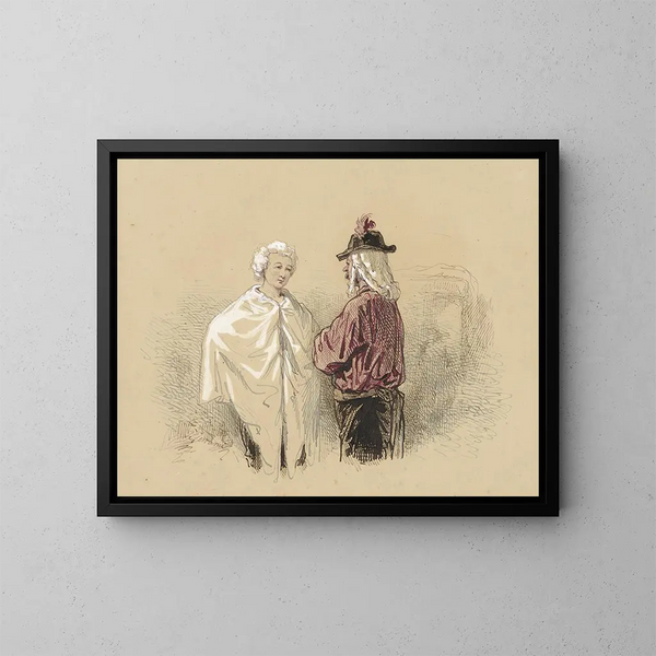 Twee mannen in gesprek - Paul Gavarni — ingelijst kunstwerk aan de muur