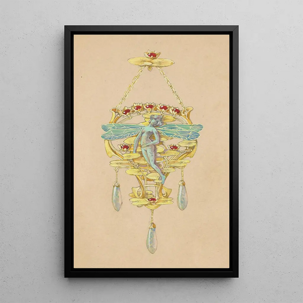 Paul Louchet - Ontwerp voor een hanger met een vrouw met libellenvleugels van goud robijnen opalen en email.webp