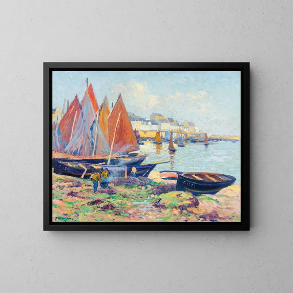 Boten en kraanwagens - Paul Madeline — ingelijst kunstwerk aan de muur