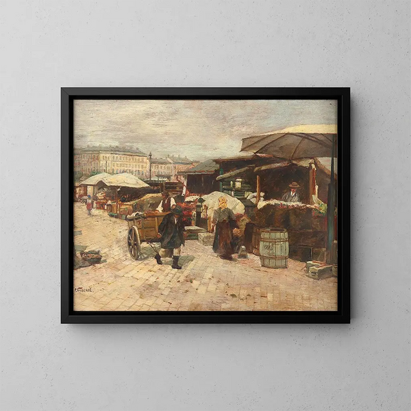 Markt van Naschmarkt in Wenen - Paul Unbereit — ingelijst kunstwerk aan de muur