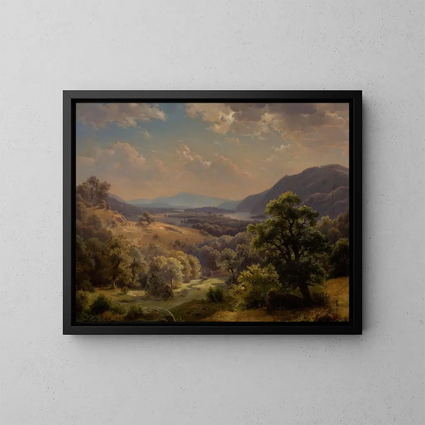 Uitgebreid landschapsschilderij met vallei en bergen, de vallei van de Susquehanna - Paul Weber — ingelijst kunstwerk aan de muur
