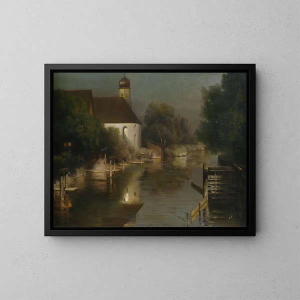 van Cours d'eau avec chapelle de Fürstenfeldbruck - Paul Wilhelm Keller-Reutlingen — ingelijst kunstwerk aan de muur