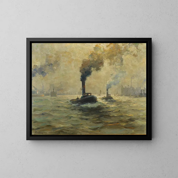 Twee stoomsleepboten in de haven van Hamburg - Paul Wolde — ingelijst kunstwerk aan de muur