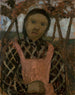Meisje bij schemerlicht met een geruite blouse - Paula Modersohn-Becker — weergave van het kunstwerk