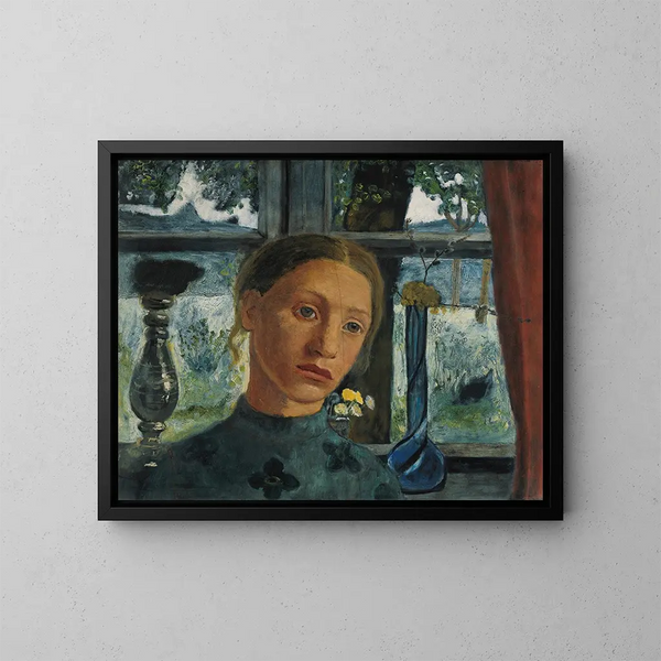 Hoofd van een meisje voor een raam - Paula Modersohn-Becker — ingelijst kunstwerk aan de muur