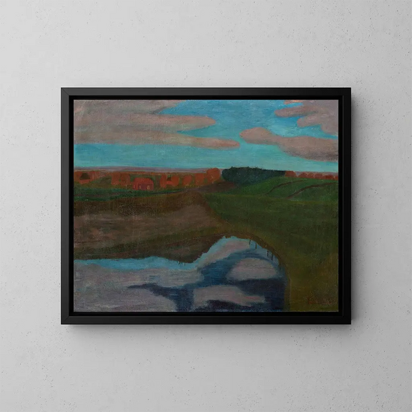 Landschap in de herfst op de Weyerberg met tempel - Paula Modersohn-Becker — ingelijst kunstwerk aan de muur