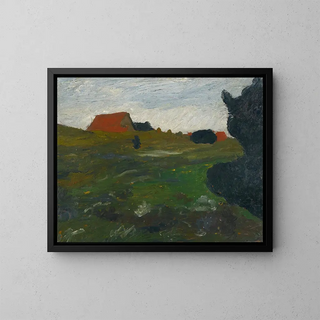 Paula ModersohnBecker - Landschaft Mit Busch Und Roten Husern.webp