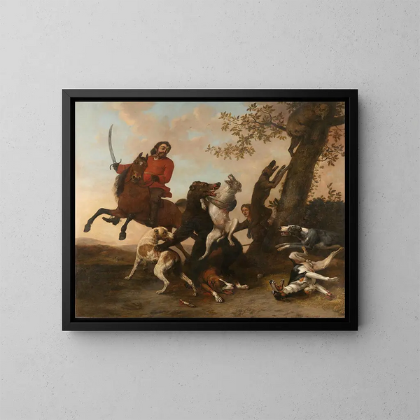 Jacht op de beer - Paulus Potter — ingelijst kunstwerk aan de muur
