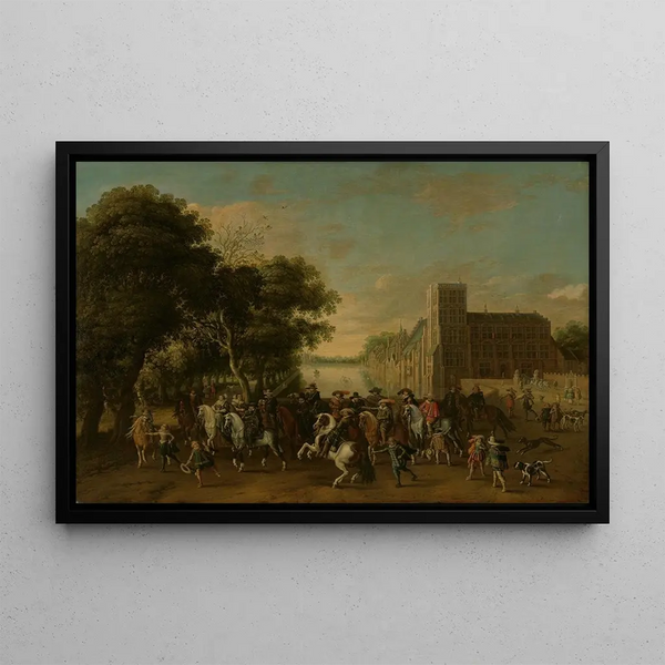 Pauwels van Hillegaert - Prince Maurits accompanied by Prince Frederik Hendrik Frederick V of Bohemia and his Wife Elizabeth Stuart and Others on the Buitenhof The Hague.webp