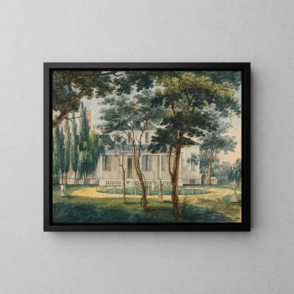 Een landhuis, misschien het landhuis van generaal Moreau in Morrisville, Pennsylvania - Pavel Petrovich Svinin — ingelijst kunstwerk aan de muur