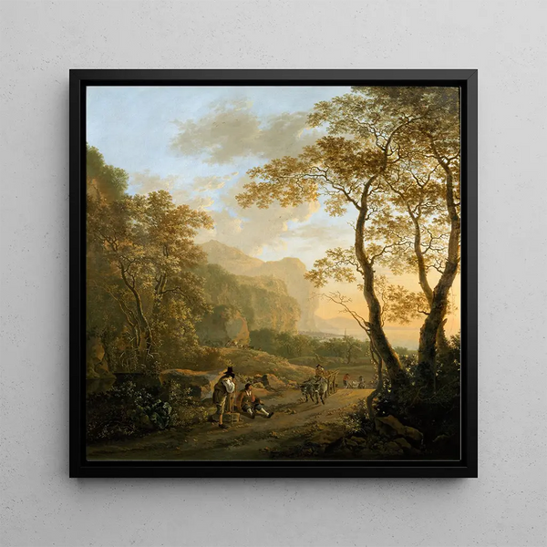 Paysage avec des voyageurs reposant et une charrette à bœufs - Jan Both