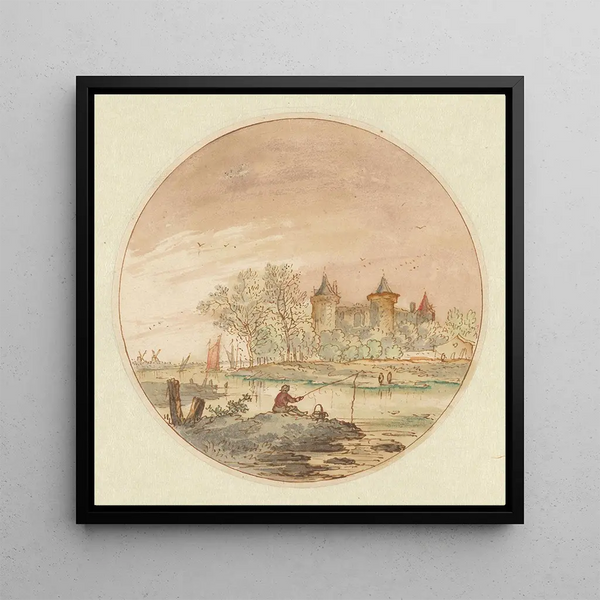Aernout Ter Himpel - Landschap met een hengelaar en een kasteel.webp