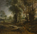 Landschapschilderij van de avond met houten kar - Peter Paul Rubens — weergave van het kunstwerk