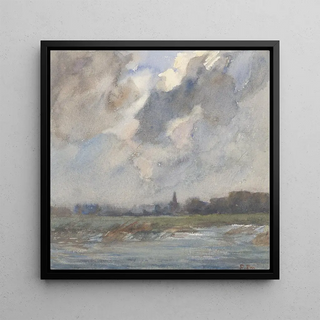 Paysage fluvial avec clocher par temps orageux - Frans Smissaert