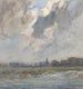 Landschapschilderij met rivier en toren bij stormachtig weer - Frans Smissaert — weergave van het kunstwerk