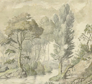 Paysage forestier avec à droite une colline et au milieu de l'eau - Elias van Nijmegen