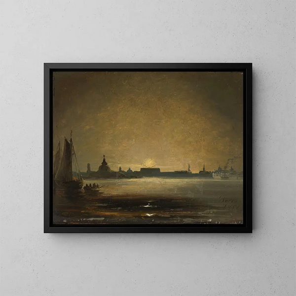 Dresden bij maanlicht - Peder Balke — ingelijst kunstwerk aan de muur