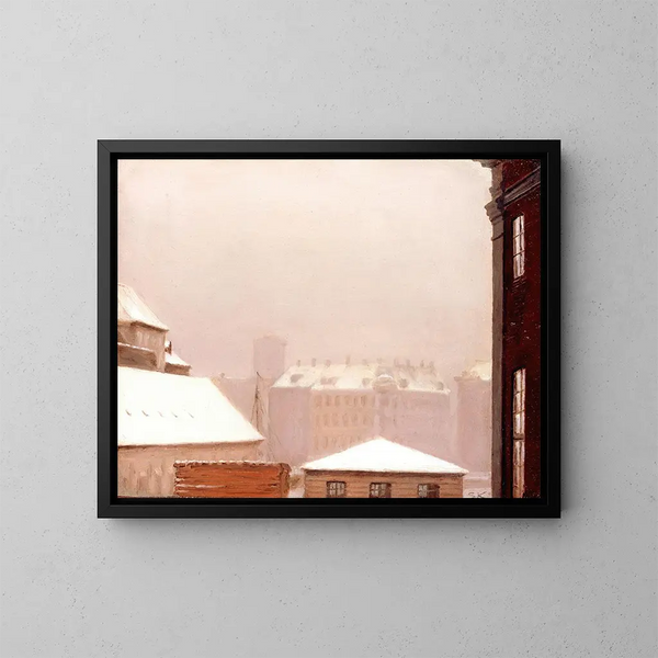 van de daken van Kopenhagen onder de sneeuw - Peder Severin Krøyer — ingelijst kunstwerk aan de muur