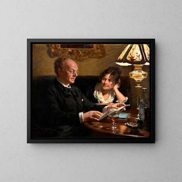 Dubbelportret van de koninklijke acteur Emil Poulsen (1842-1911) en zijn vrouw Anna née Nser (1849-1934) - Peder Severin Krøyer — ingelijst kunstwerk aan de muur