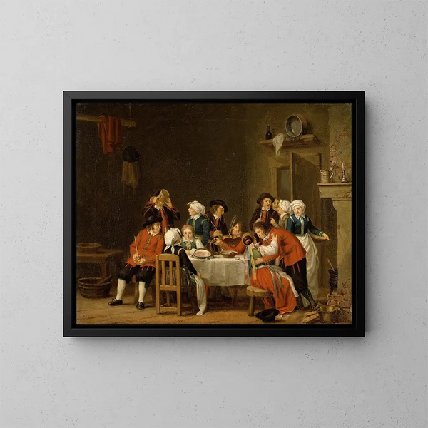 gezellige scène in een boerenhuisje - Pehr Hilleström — ingelijst kunstwerk aan de muur