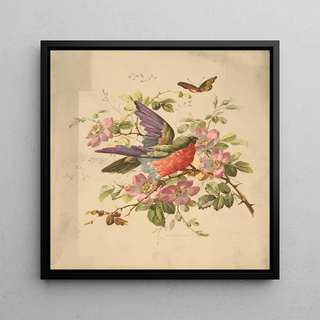 Perroquet écarlate et vert et roses sauvages - Louis Prang