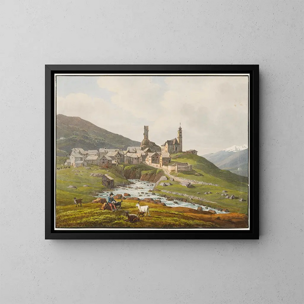 Hospental gezien vanaf het noordoosten - Peter Birmann — ingelijst kunstwerk aan de muur