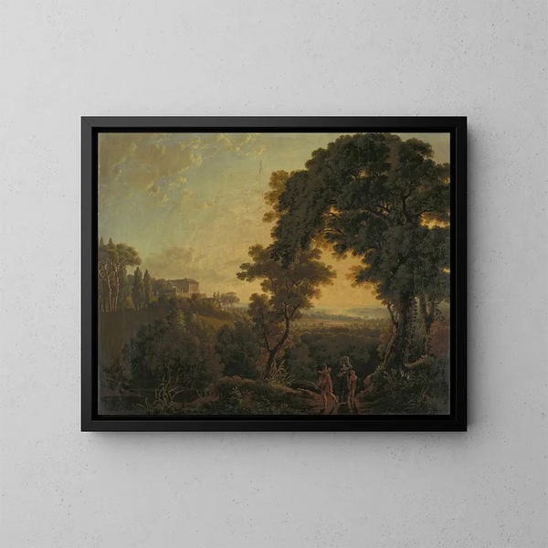 Italiaanse landschapsschilderij aan het Nemi-meer - Peter Birmann — ingelijst kunstwerk aan de muur