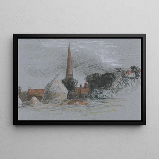 Peter DeWint - Landscape Study a haystack near a church.webp