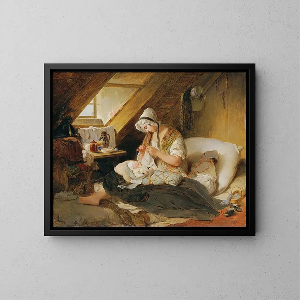 La pauvre veuve d'officier - Peter Fendi — ingelijst kunstwerk aan de muur
