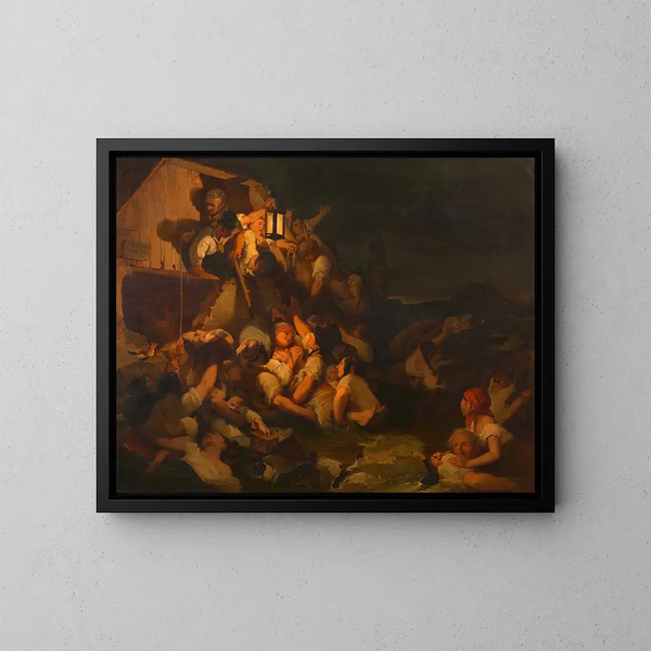 Taferelen van de overstroming van de Donau - Peter Fendi — ingelijst kunstwerk aan de muur