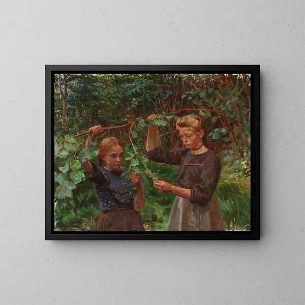 De bessen worden geplukt - Peter Hansen — ingelijst kunstwerk aan de muur