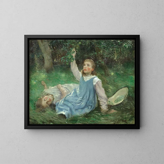 Zomermiddag bij het appels plukken - Peter Hansen — ingelijst kunstwerk aan de muur