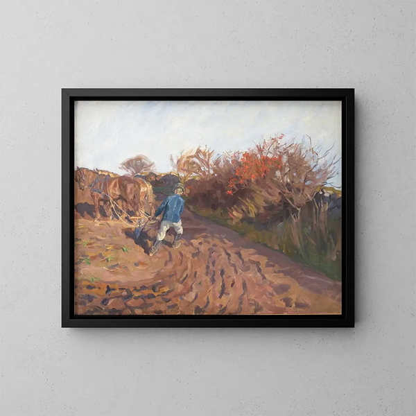 De boer keert zich om - Peter Hansen — ingelijst kunstwerk aan de muur