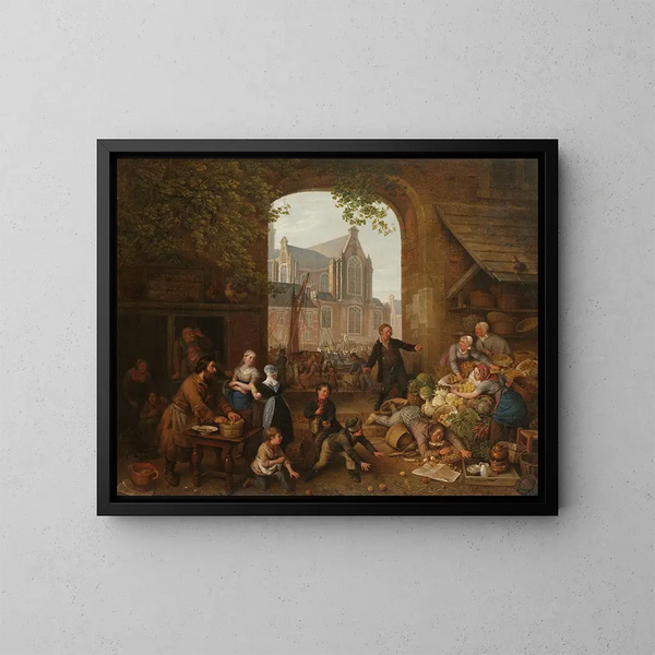 Twee dronkaards op de markt bij de Westerkerk in Amsterdam - Peter Paul Joseph Noël — ingelijst kunstwerk aan de muur