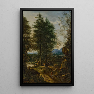Peter Von Bemmel - A mountainous landscape with a rider on a road.webp