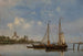 Fishing boats painting moored with windmills in the background - Petrus Paulus Schiedges — artwork view