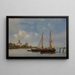 Fishing boats painting moored with windmills in the background - Petrus Paulus Schiedges — framed artwork on a wall