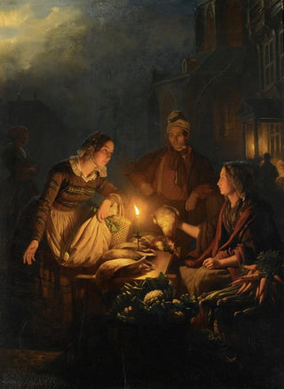 Petrus van Schendel - Moonlit Market In The Hague.webp