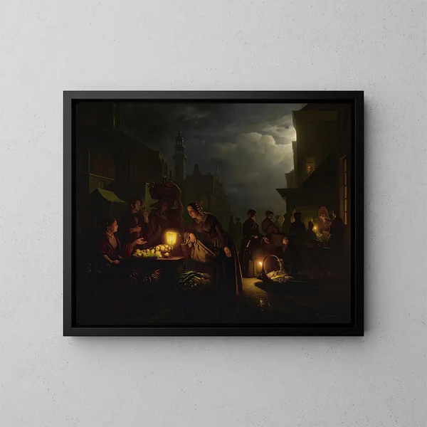 De kaarsenmarkt - Petrus van Schendel — ingelijst kunstwerk aan de muur