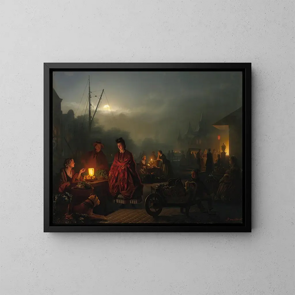 De nachtmarkt - Petrus van Schendel — ingelijst kunstwerk aan de muur