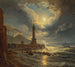 Vuurtoren in de haven van Napels bij maanlicht - Joseph Rebell — weergave van het kunstwerk